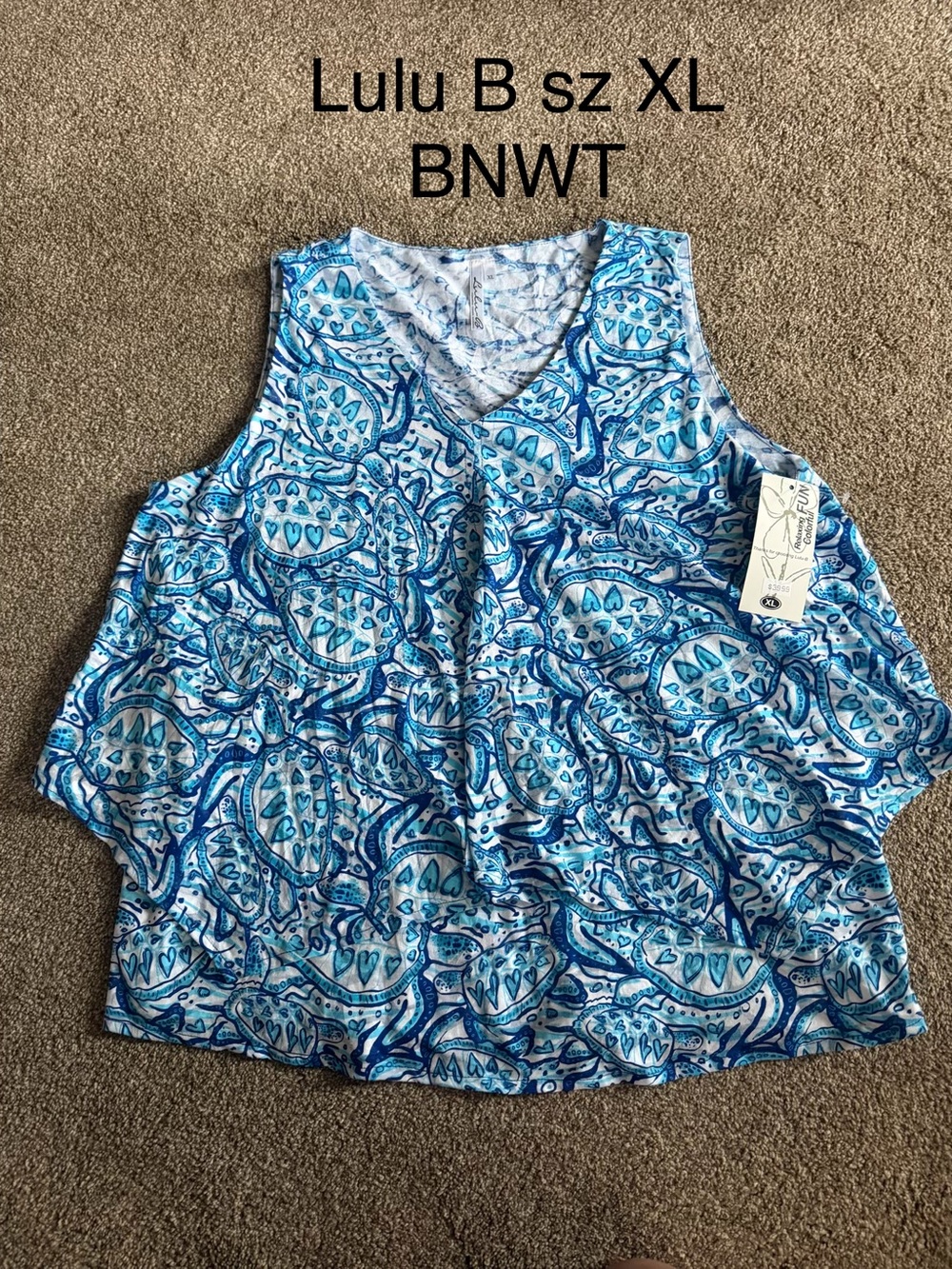 Lulu-B Blue & White Paisley V-Neck Tank Sz XL